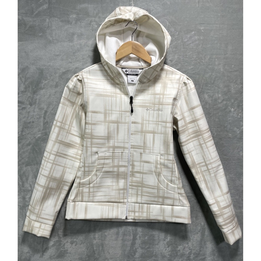 Columbia Soft Shell Ivory Beige Fleece Lined Omni Shield‎ Hooded Zip Jacket Sz S
